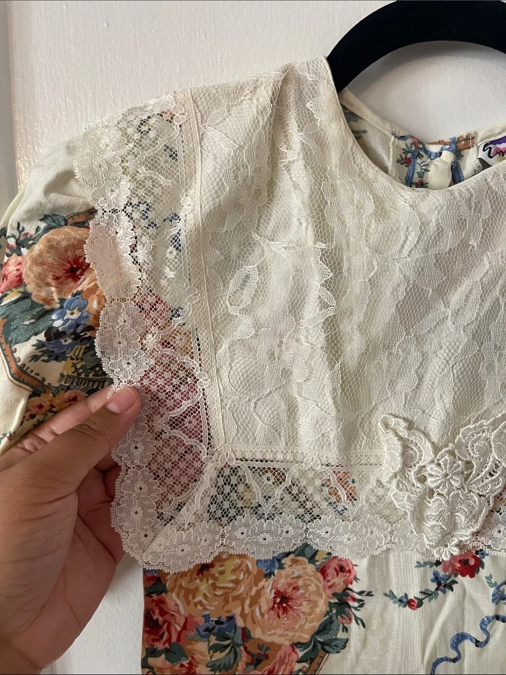 Vintage Emily West Gunne Sax Cottagecore Cream Floral Lace Dress